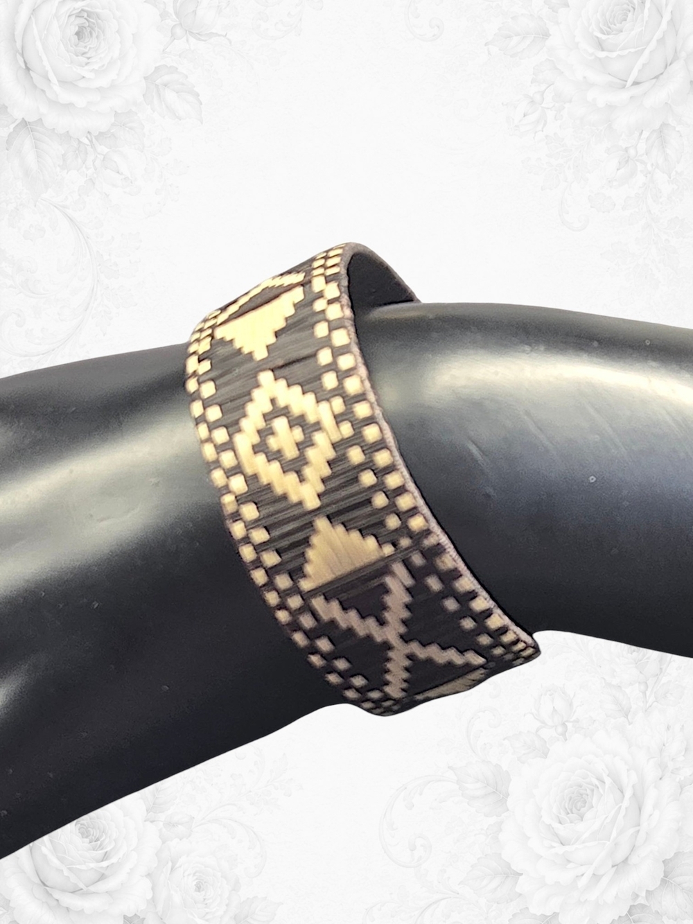 Black and Tan Aztec Pattern Cuff Bracelet